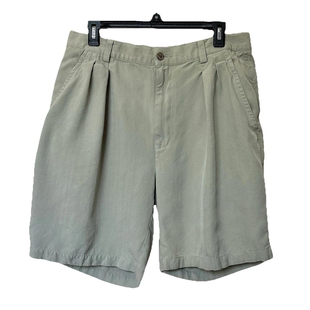 Tommy Bahama Silk Shorts Mens 34 Khaki Pleated Relaxed Preppy Resort Neutral